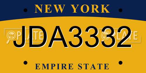 JDA3332 New York License Plate