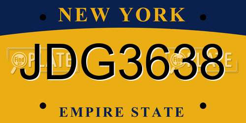 JDG3638 New York License Plate