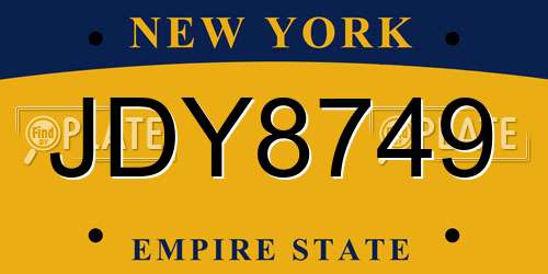 JDY8749 New York License Plate