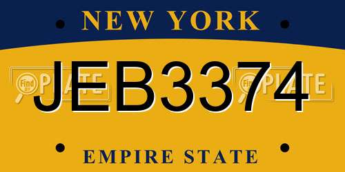 JEB3374 New York License Plate