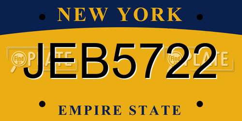 JEB5722 New York License Plate