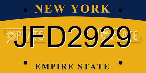 JFD2929 New York License Plate