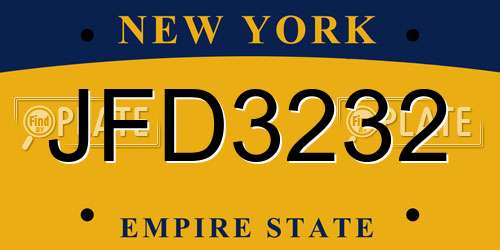 JFD3232 New York License Plate
