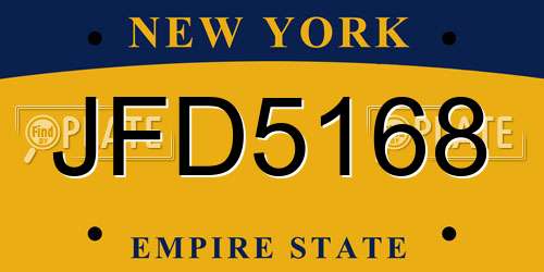 JFD5168 New York License Plate