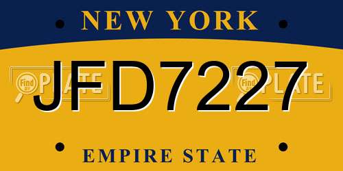 JFD7227 New York License Plate