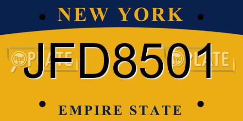 JFD8501 New York License Plate