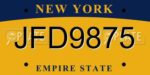 JFD9875 New York License Plate