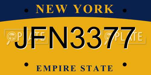 JFN3377 New York License Plate