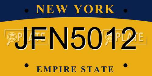 JFN5012 New York License Plate