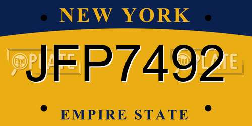 JFP7492 New York License Plate