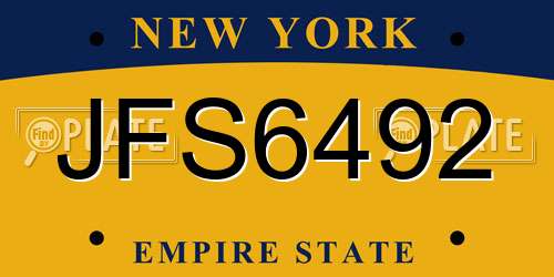 JFS6492 New York License Plate