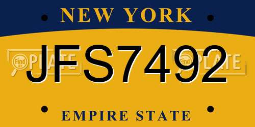 JFS7492 New York License Plate