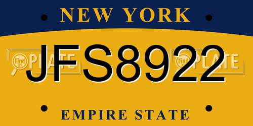 JFS8922 New York License Plate