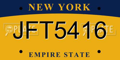 JFT5416 New York License Plate