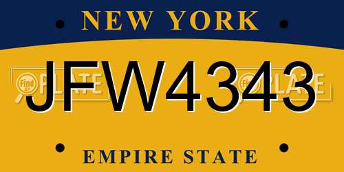 JFW4343 New York License Plate