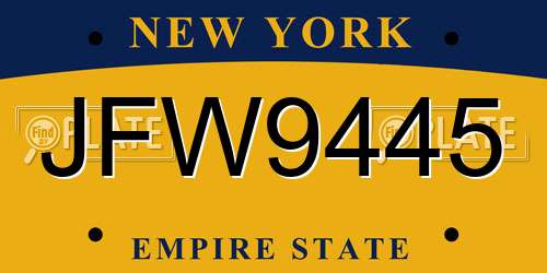 JFW9445 New York License Plate