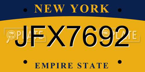 JFX7692 New York License Plate