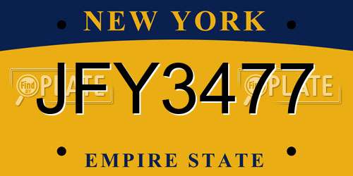 JFY3477 New York License Plate