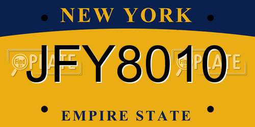 JFY8010 New York License Plate