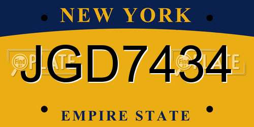 JGD7434 New York License Plate