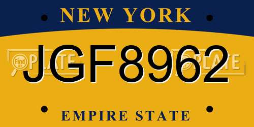 JGF8962 New York License Plate