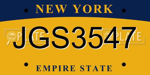 JGS3547 New York License Plate