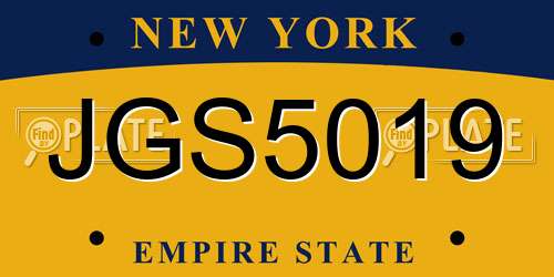 JGS5019 New York License Plate