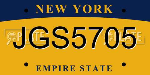 JGS5705 New York License Plate