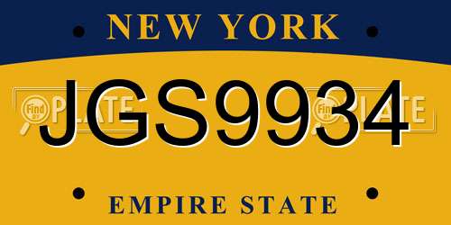 JGS9934 New York License Plate