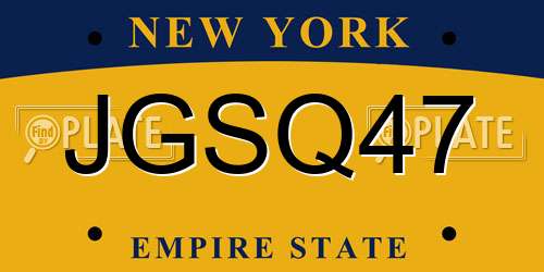 JGSQ47 New York License Plate