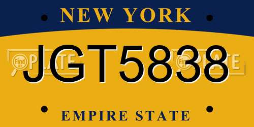 JGT5838 New York License Plate