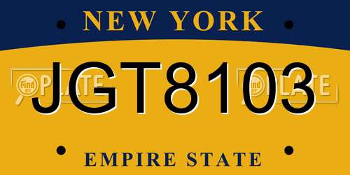 JGT8103 New York License Plate