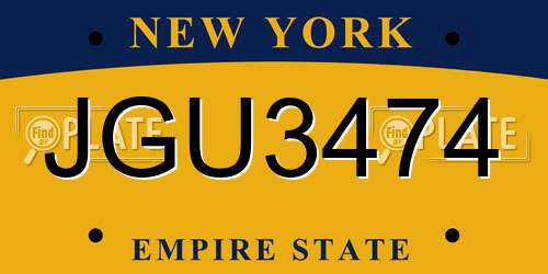 JGU3474 New York License Plate