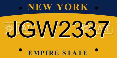 JGW2337 New York License Plate