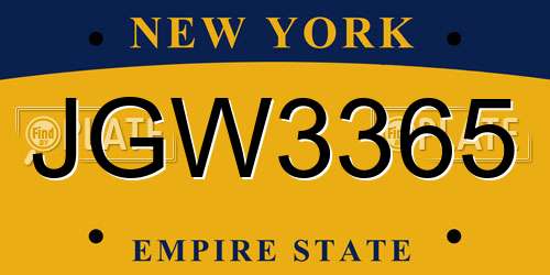 JGW3365 New York License Plate