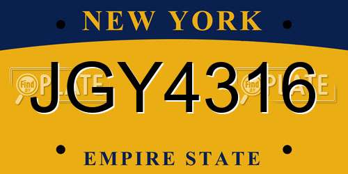 JGY4316 New York License Plate