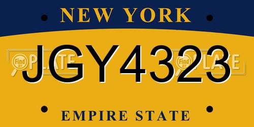 JGY4323 New York License Plate