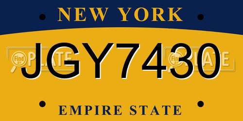 JGY7430 New York License Plate