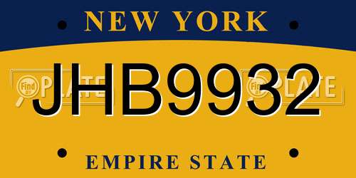JHB9932 New York License Plate