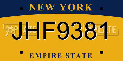 JHF9381 New York License Plate