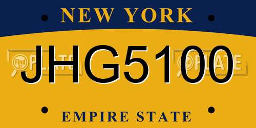 JHG5100 New York License Plate
