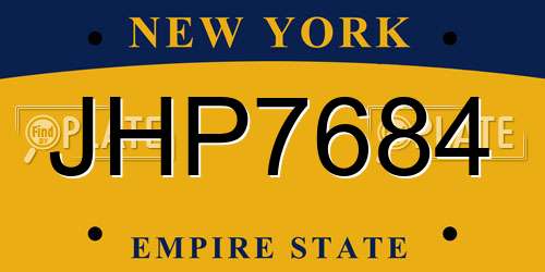 JHP7684 New York License Plate