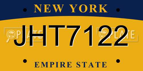 JHT7122 New York License Plate