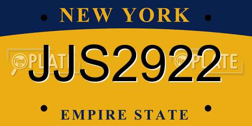 JJS2922 New York License Plate