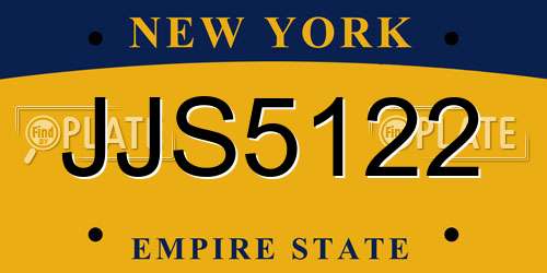 JJS5122 New York License Plate
