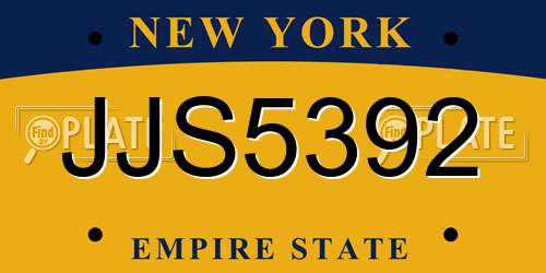 JJS5392 New York License Plate