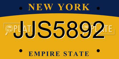 JJS5892 New York License Plate