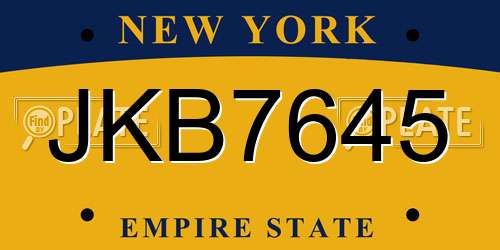JKB7645 New York License Plate