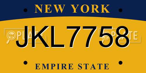JKL7758 New York License Plate