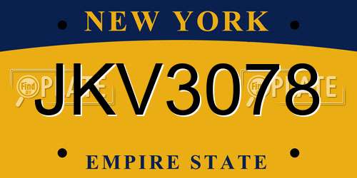JKV3078 New York License Plate